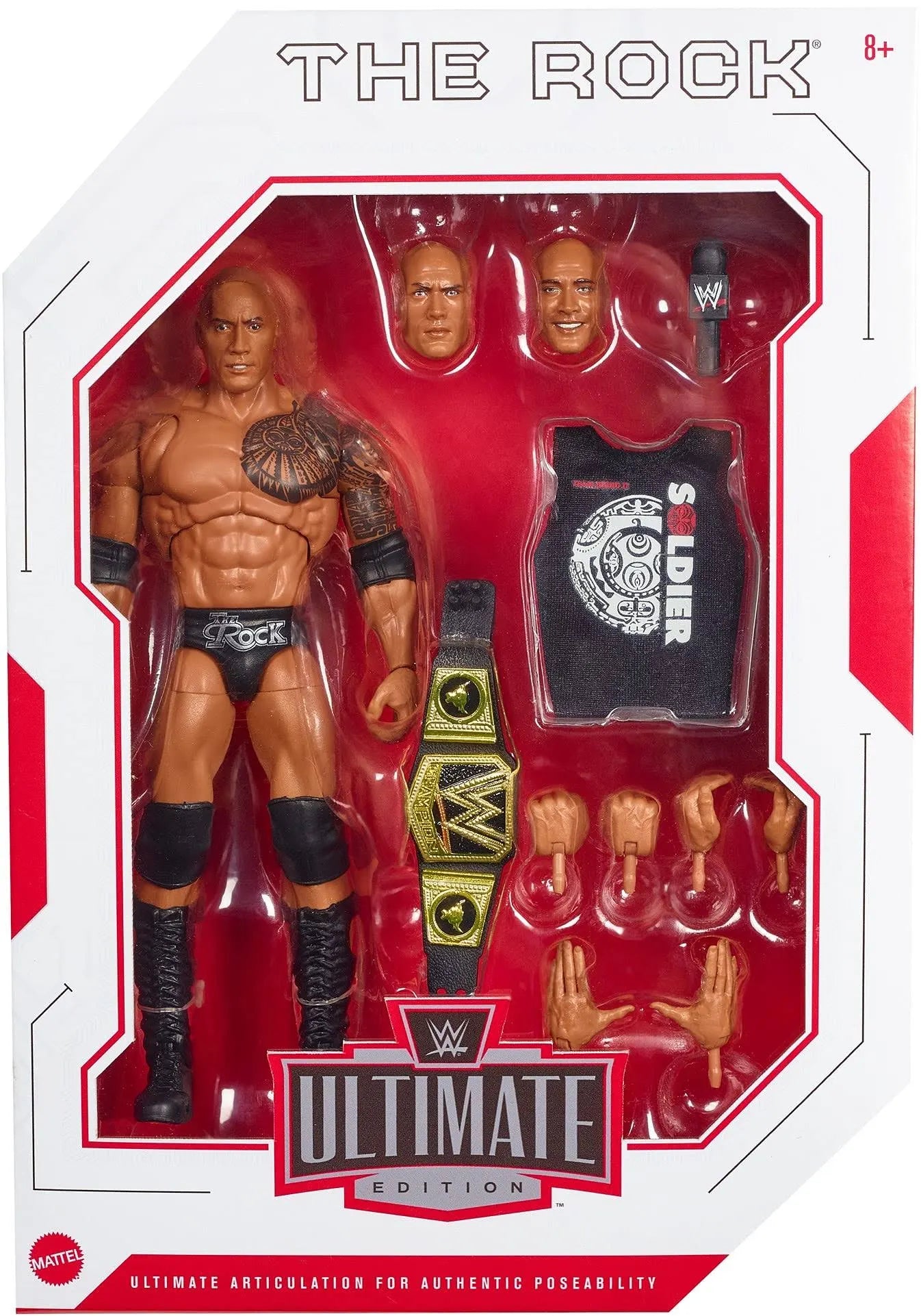 WWE Ultimate Edition Series 10 The Rock w/ WWE Championship belt and shirt